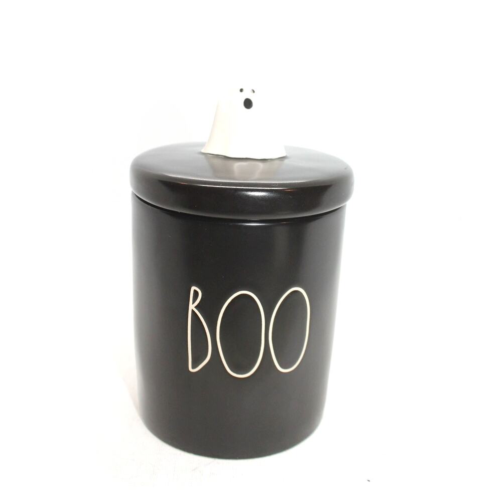 Rae Dunn Artisan Collection Black 'BOO' Canister w/ Ghost